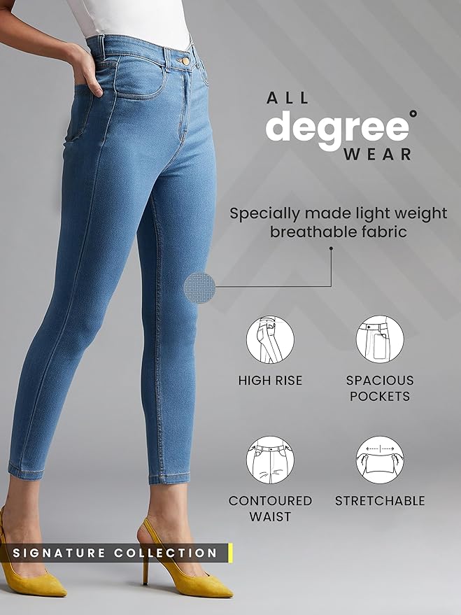 Dolce Crudo Women's Skinny High Rise Ice Wash Clean Look Cropped Solid Stretchable Denim Jeans