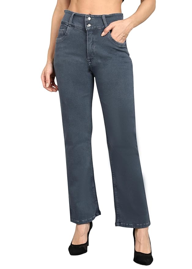 Nifty Women's Denim Stretchable 2-Button Straight Fit Jeans