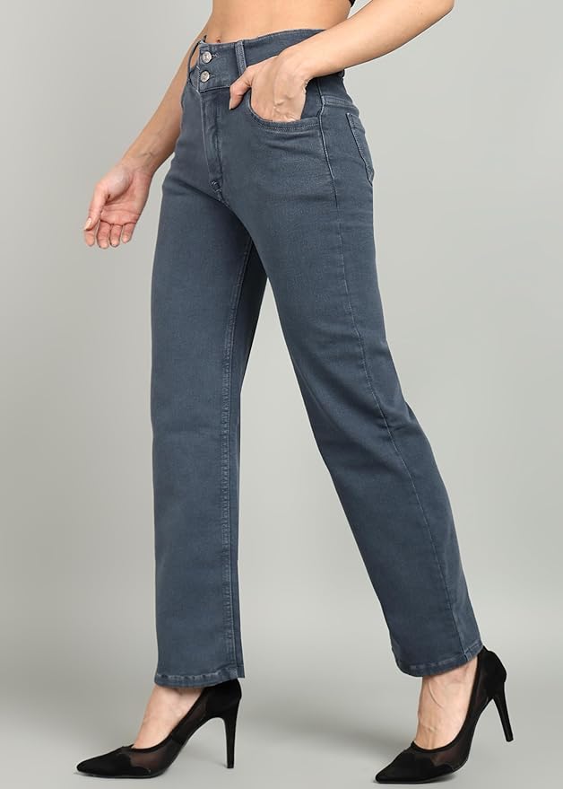 Nifty Women's Denim Stretchable 2-Button Straight Fit Jeans