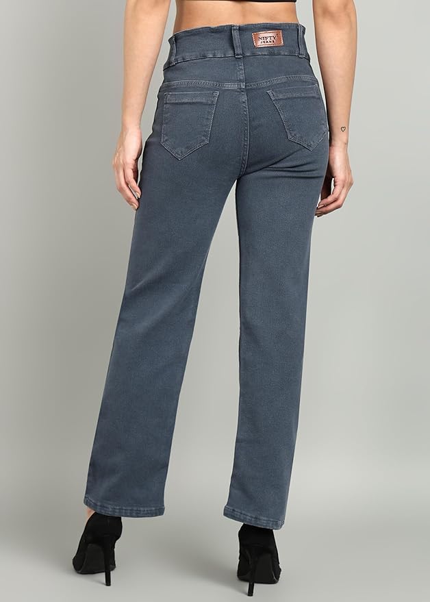Nifty Women's Denim Stretchable 2-Button Straight Fit Jeans