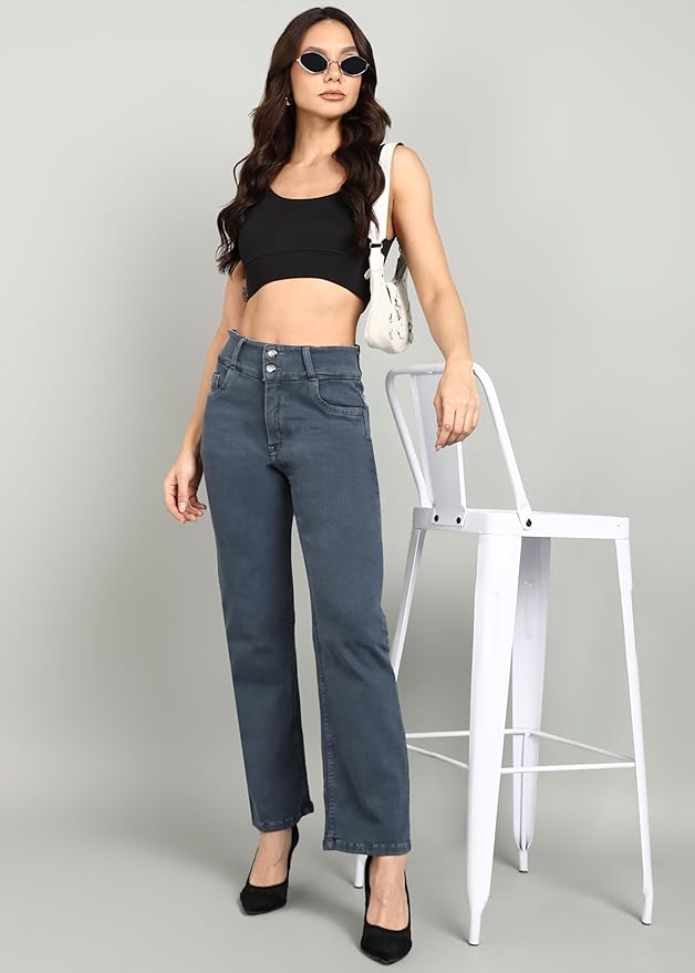 Nifty Women's Denim Stretchable 2-Button Straight Fit Jeans