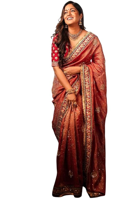 JULEE Women's Twill Net Embroidred Saree (Crush-New)