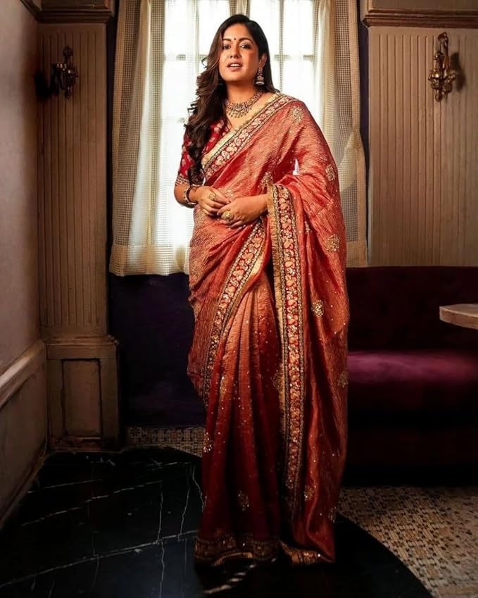 JULEE Women's Twill Net Embroidred Saree (Crush-New)