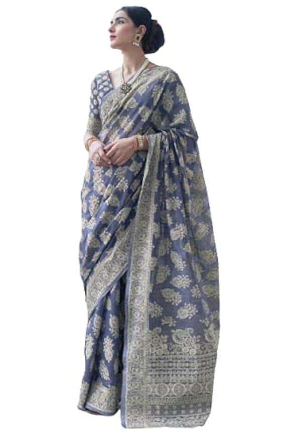 Chikankari Linen cotton Woven Sarees For Women with Blouse sarees for Women