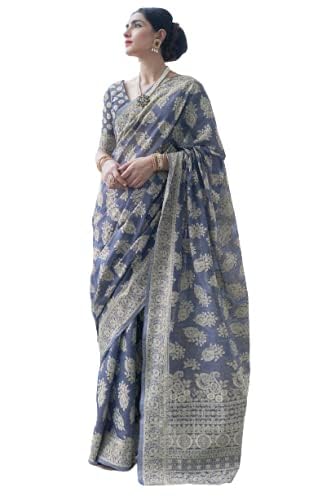 Chikankari Linen cotton Woven Sarees For Women with Blouse sarees for Women