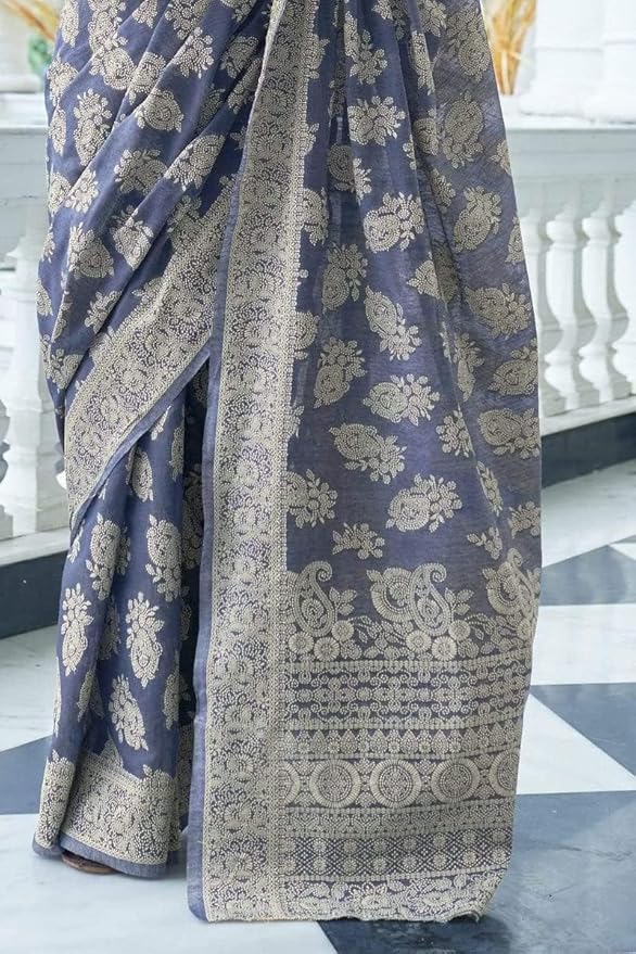 Chikankari Linen cotton Woven Sarees For Women with Blouse sarees for Women