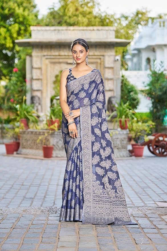 Chikankari Linen cotton Woven Sarees For Women with Blouse sarees for Women