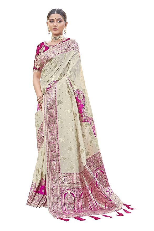 MANOHARI Most Trendy Jacquard Work Woven Saree with Unstitch Blouse Piece