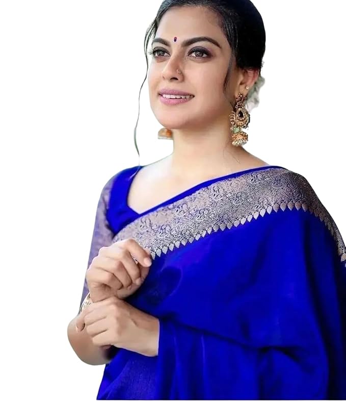 C J Enterprise Women's Soft Pure Kanjivaram Silk Saree For Wedding Banarasi Cotton Sari With Blouse Piece (Yatri-51)