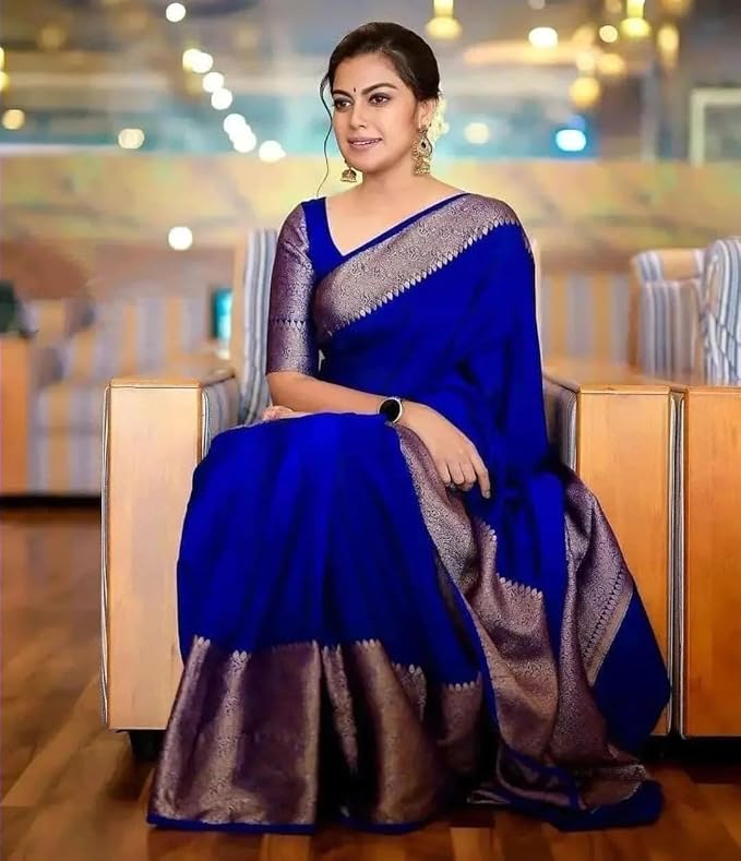 C J Enterprise Women's Soft Pure Kanjivaram Silk Saree For Wedding Banarasi Cotton Sari With Blouse Piece (Yatri-51)