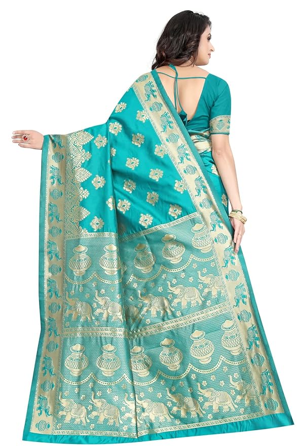 C J Enterprise Women's Pure Soft Kanjivaram Silk Saree Banarasi Design Style With Blouse Piece for Wedding (Pari9016-51)