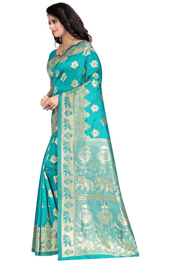 C J Enterprise Women's Pure Soft Kanjivaram Silk Saree Banarasi Design Style With Blouse Piece for Wedding (Pari9016-51)