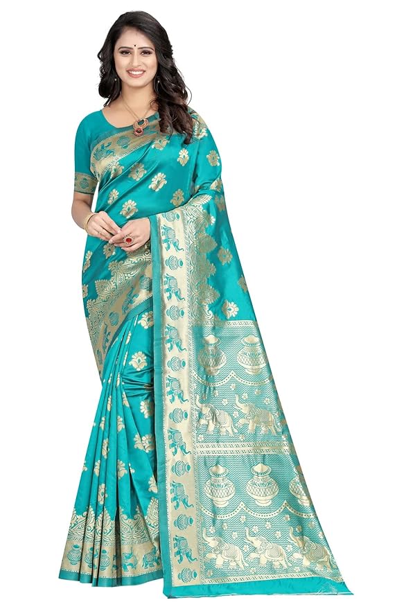 C J Enterprise Women's Pure Soft Kanjivaram Silk Saree Banarasi Design Style With Blouse Piece for Wedding (Pari9016-51)