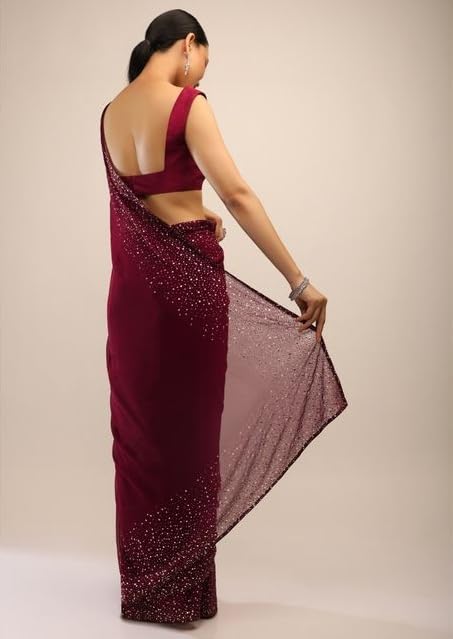 SWADESI STUFF Georgette Saree with Banglory Silk Blouse & Stunning Siroski Work Crystal Fix Embellishments - Indian Ethnic Wear for Women