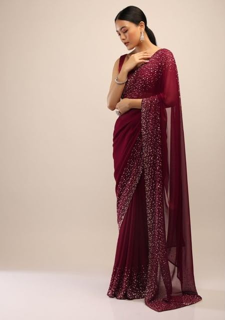 SWADESI STUFF Georgette Saree with Banglory Silk Blouse & Stunning Siroski Work Crystal Fix Embellishments - Indian Ethnic Wear for Women