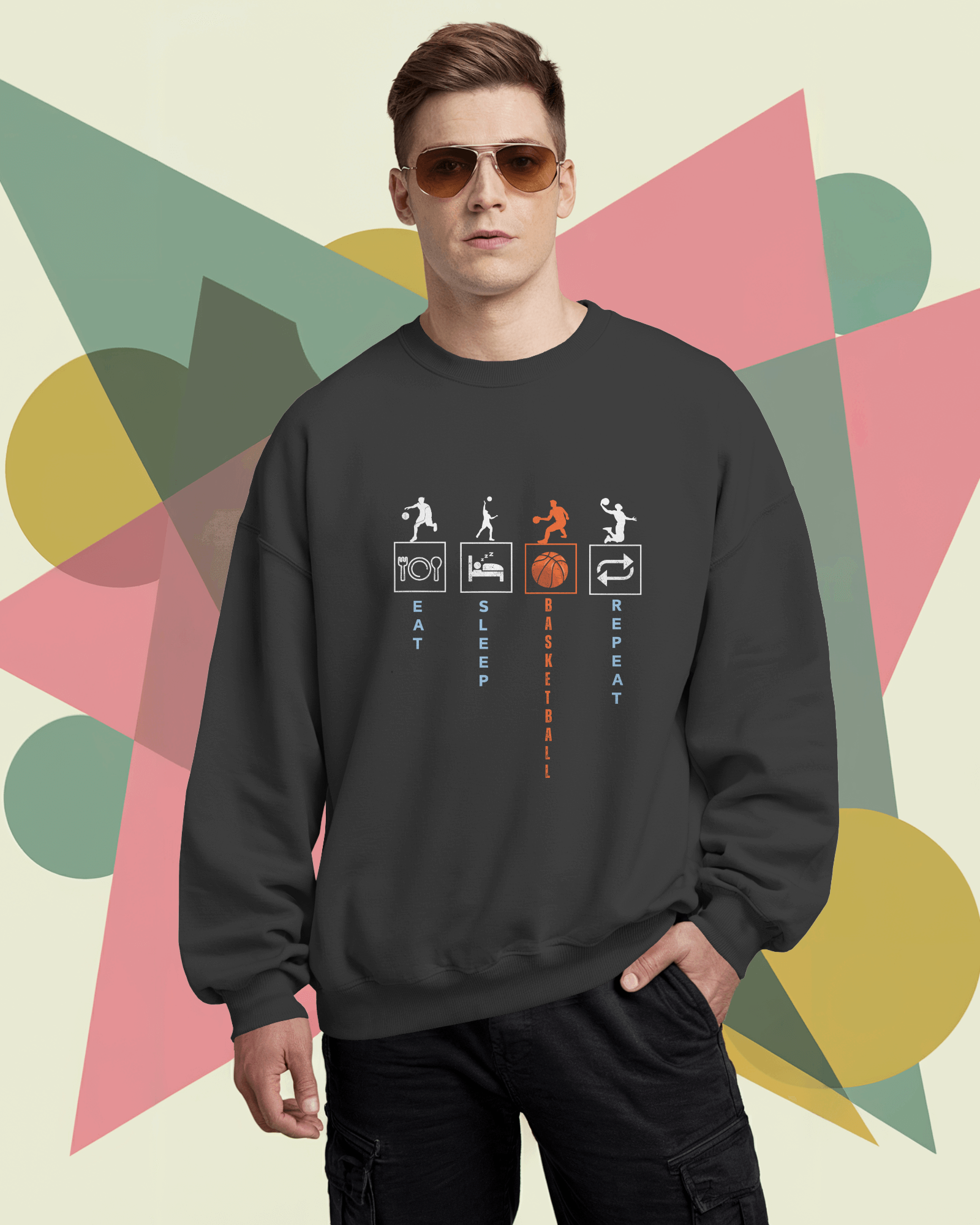 🏀 “Eat Sleep Basketball Repeat” – Heavyweight Player Mode Sweatshirt by Cloth Wolf