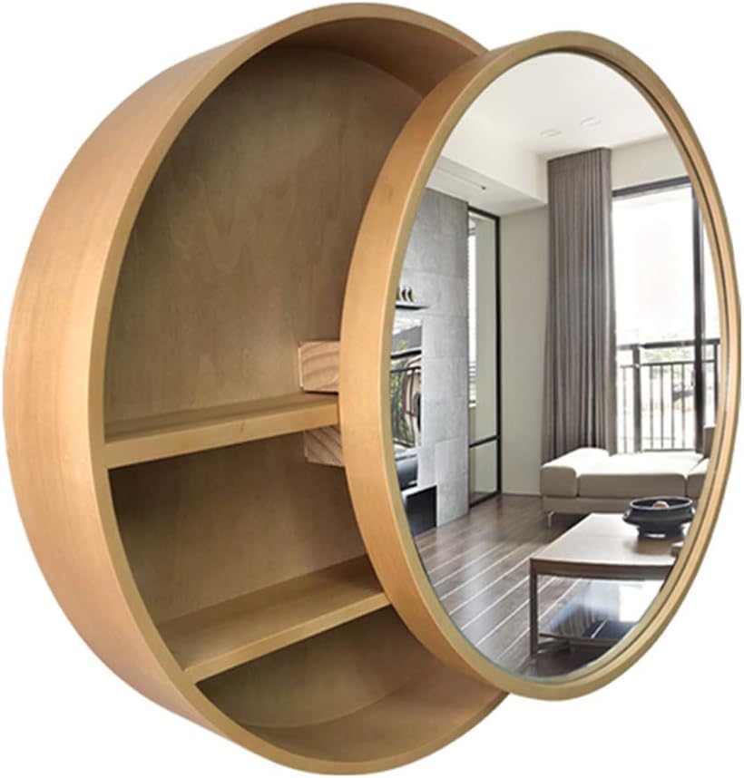 Round Wall Shelf with Mirror