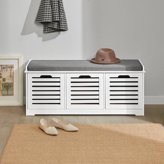 White Storage Bench with Cushion