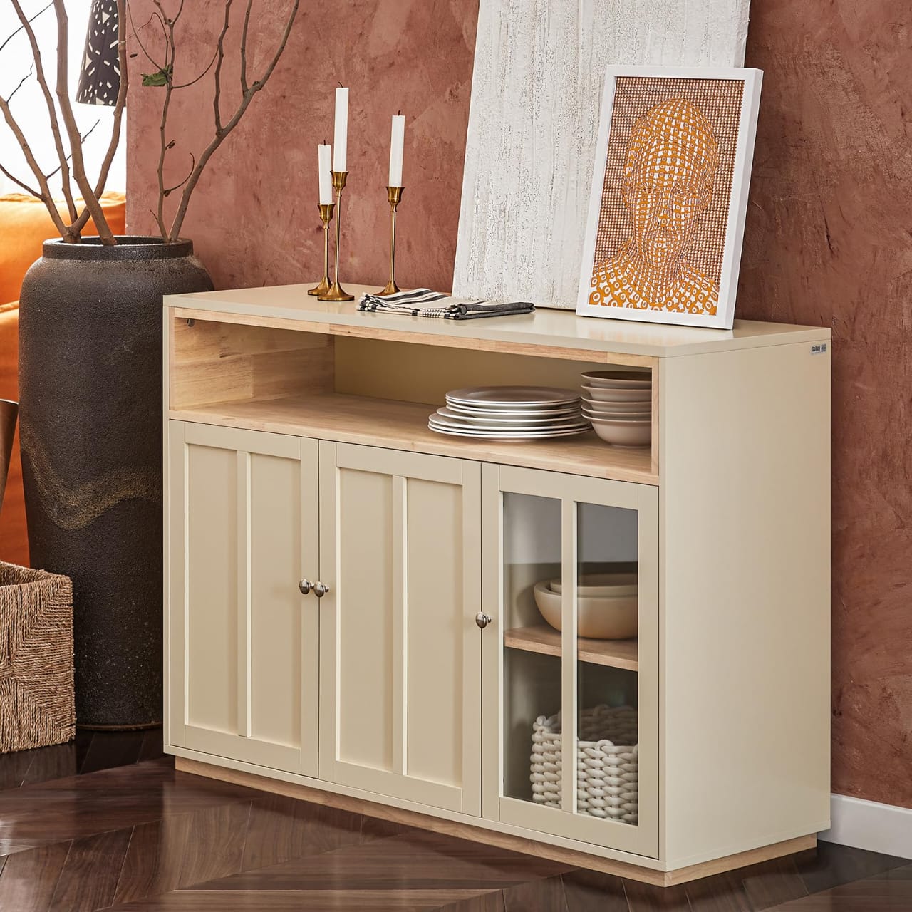 Cream-colored Wooden Sideboard