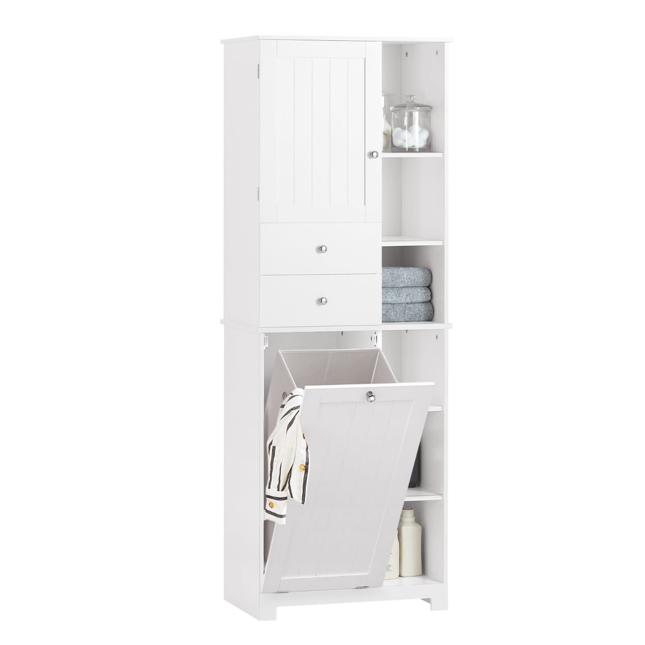 Tall White Laundry Storage Cabinet