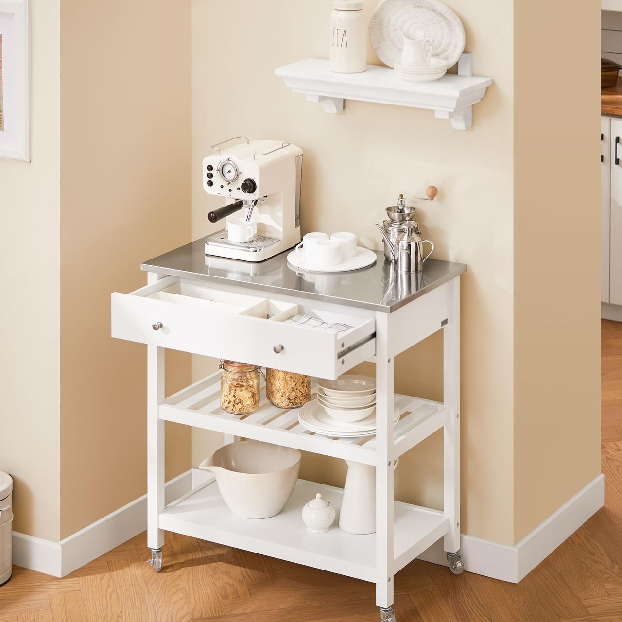 Modern Kitchen Cart with Stainless Steel Top
