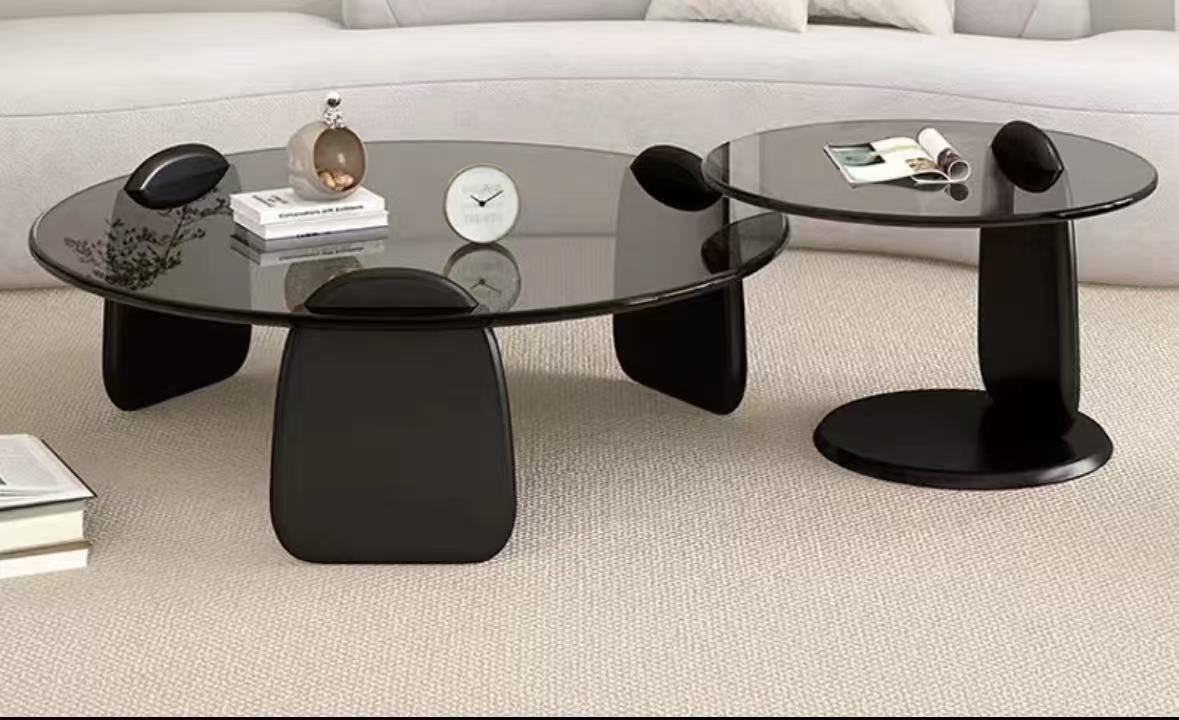 Modern Black Glass Coffee Tables Set