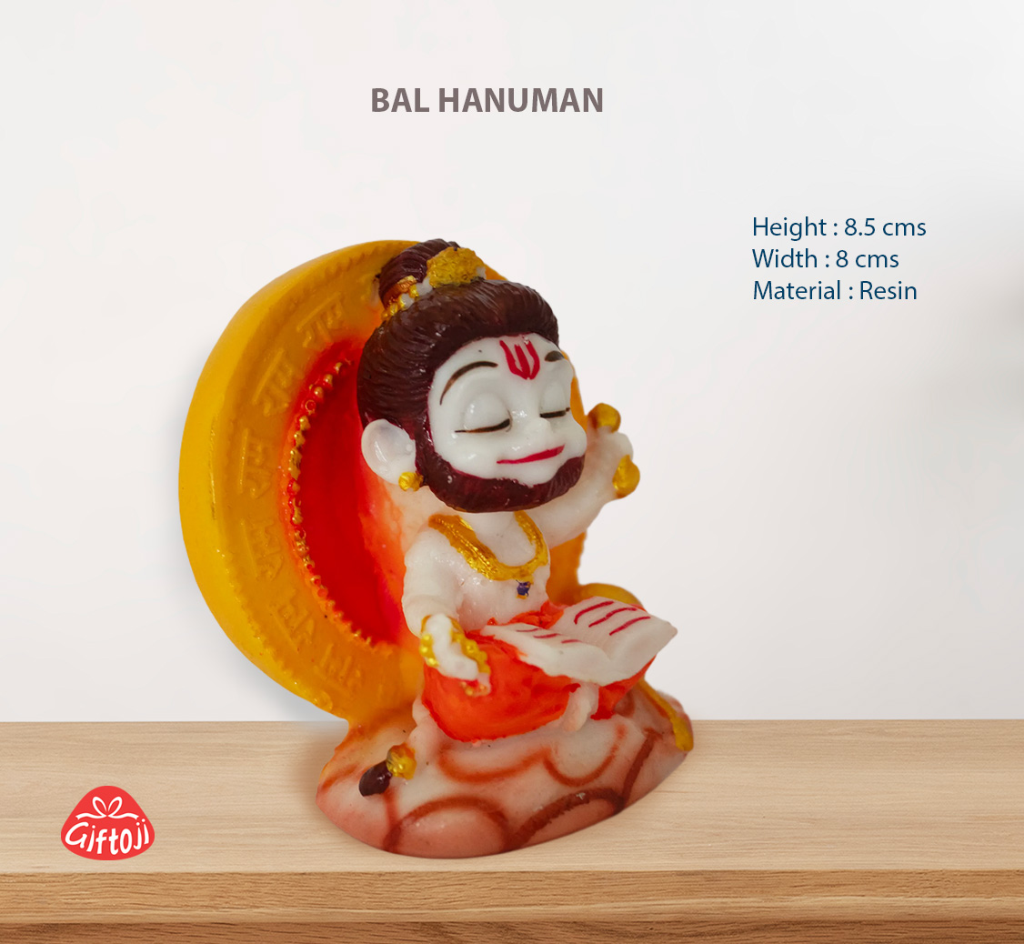 Bal Hanuman Idol – Cute Resin Statue for Home, Car Dashboard & Gifting (8.5 x 8 cm)