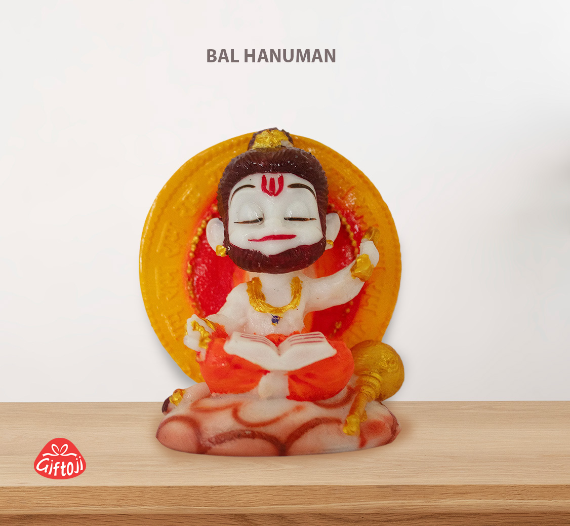 Bal Hanuman Idol – Cute Resin Statue for Home, Car Dashboard & Gifting (8.5 x 8 cm)