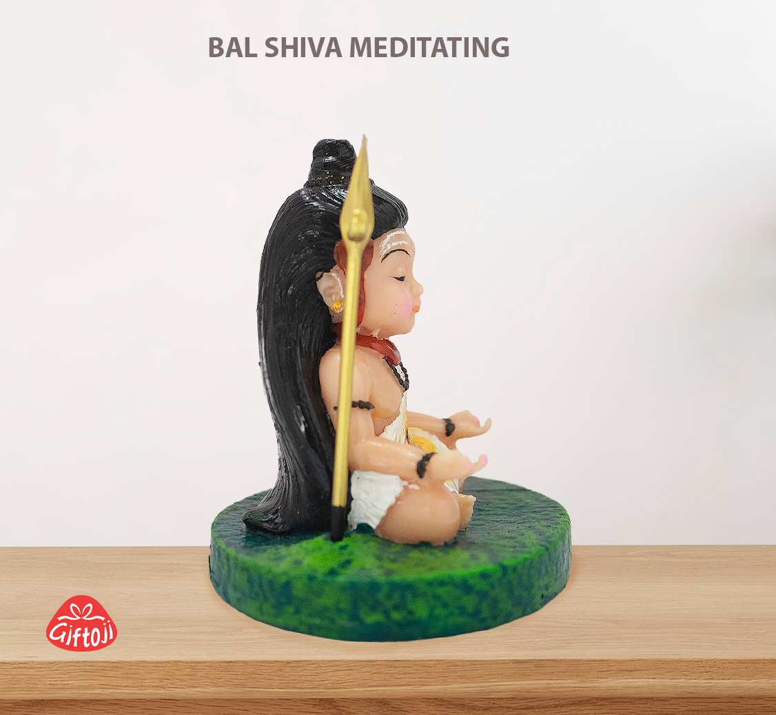 Bal Shiva Meditating Idol – 8.5 cm Resin Statue with Trishul for Home Temple, Office & Car Dashboard