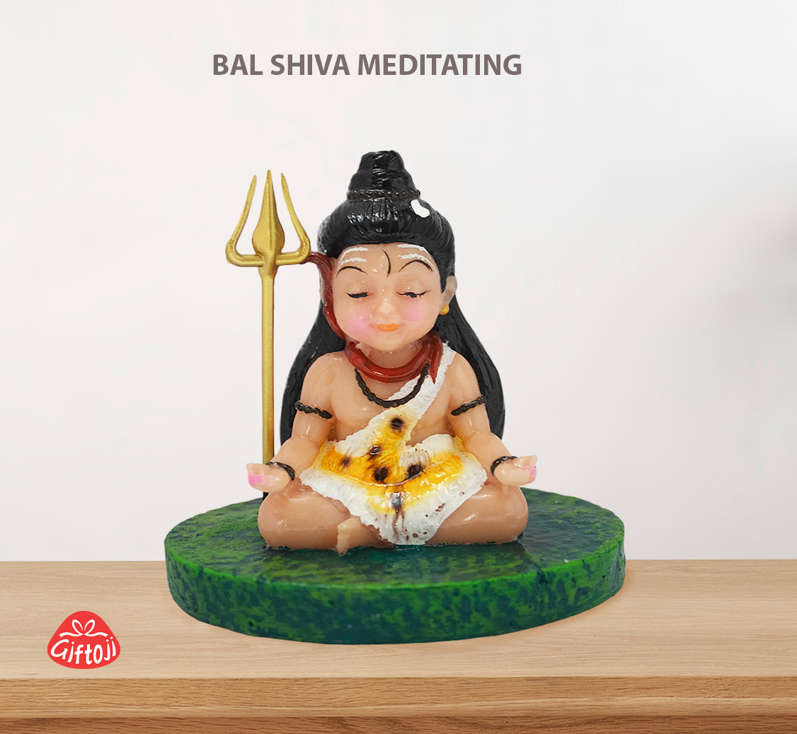 Bal Shiva Meditating Idol – 8.5 cm Resin Statue with Trishul for Home Temple, Office & Car Dashboard