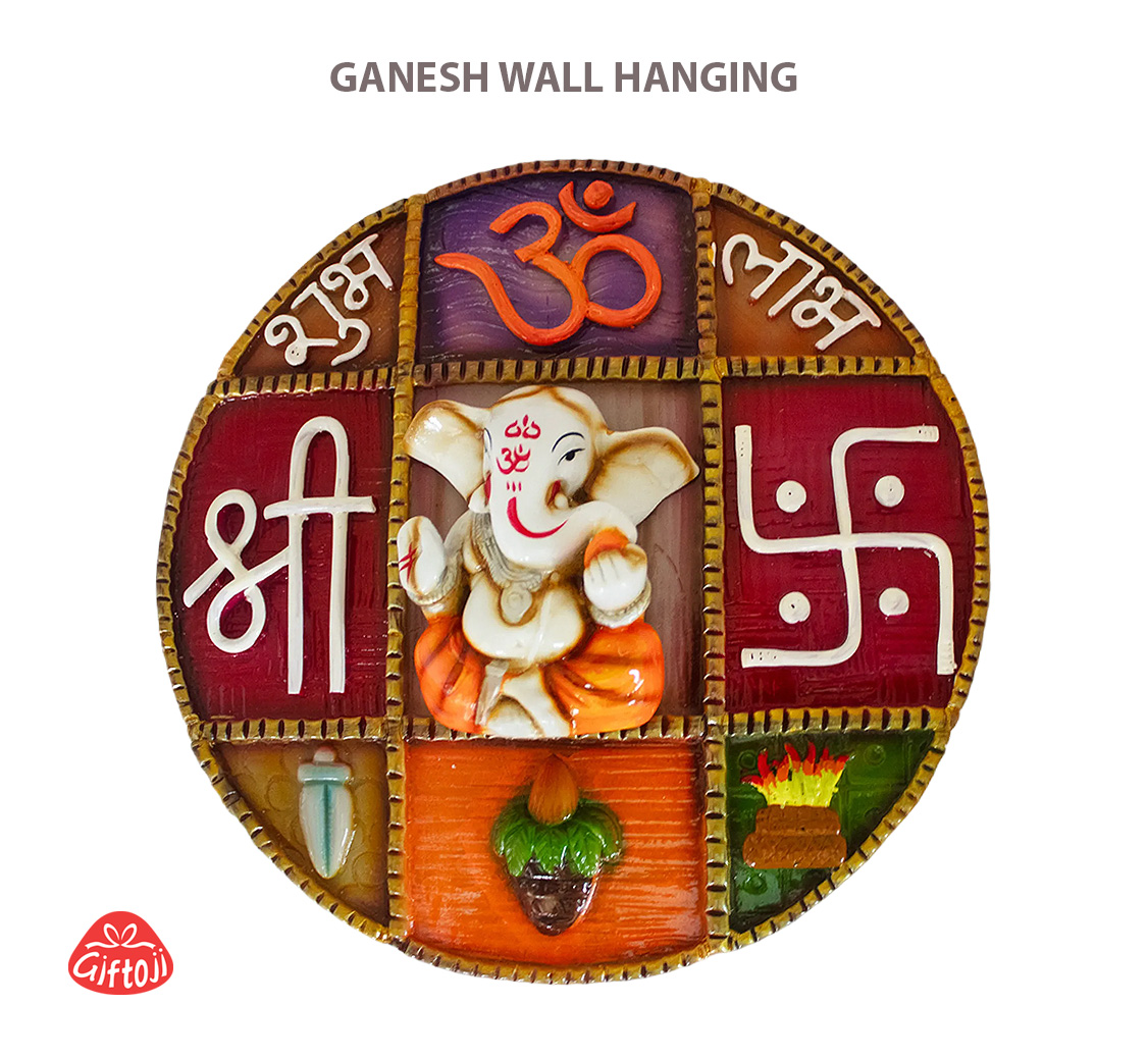Ganesh Wall Hanging – 8.5 cm Round Decorative Fiber Art