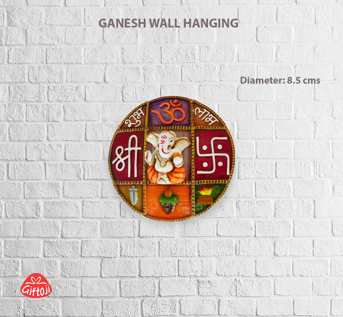Ganesh Wall Hanging – 8.5 cm Round Decorative Fiber Art