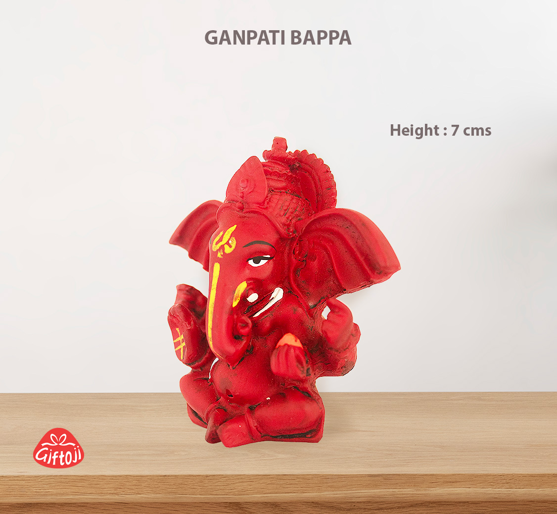 Red Ganpati Bappa Idol – 7 cm Compact Fiber Statue