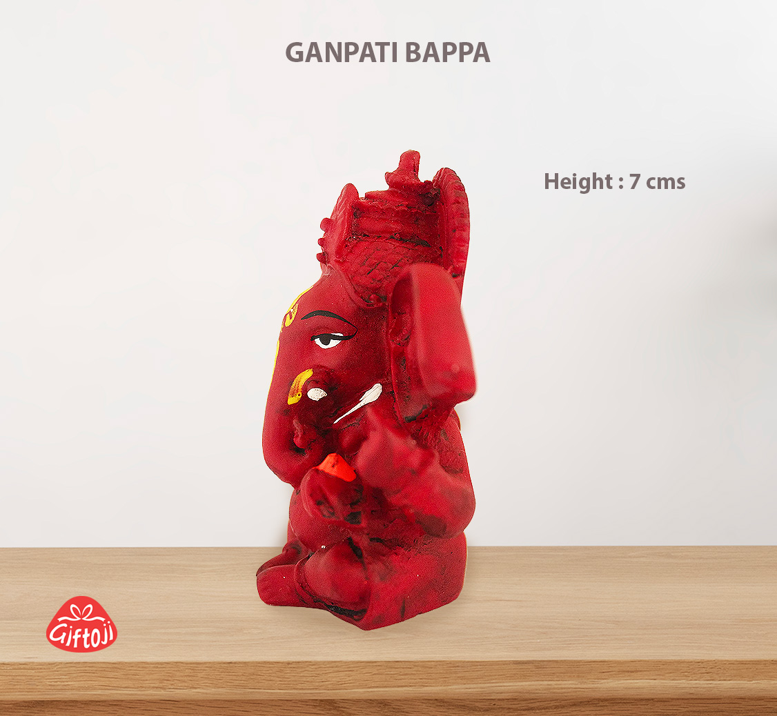 Red Ganpati Bappa Idol – 7 cm Compact Fiber Statue