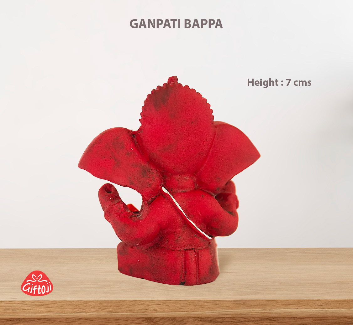 Red Ganpati Bappa Idol – 7 cm Compact Fiber Statue
