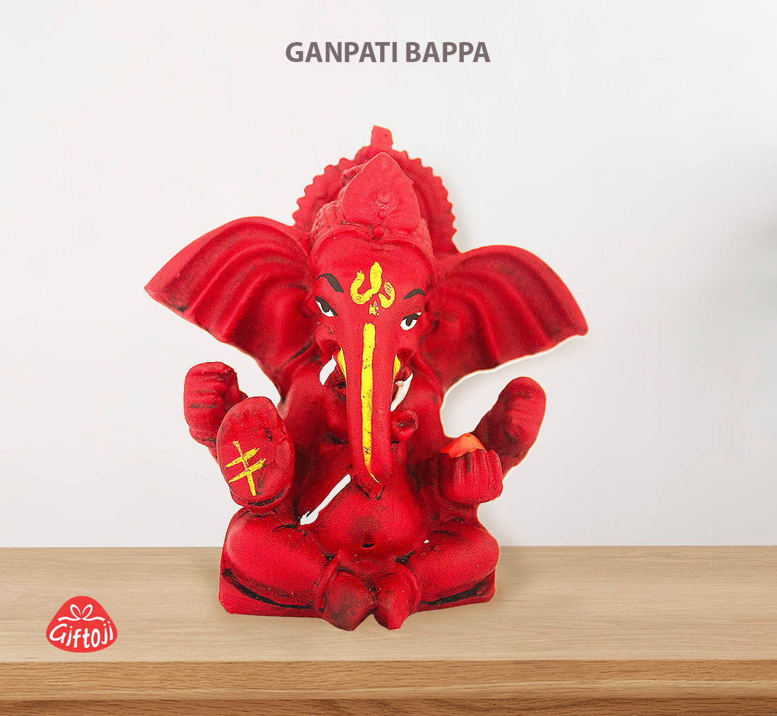 Red Ganpati Bappa Idol – 7 cm Compact Fiber Statue