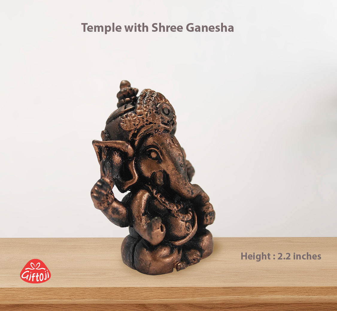 Ganesha Idol with Copper Painted and Fiber Mandir