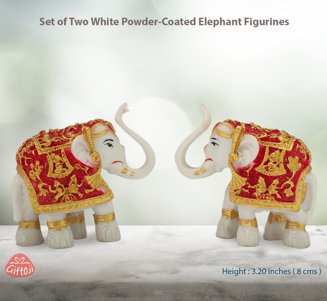 Set of Two White Powder-Coated Elephant Figurines