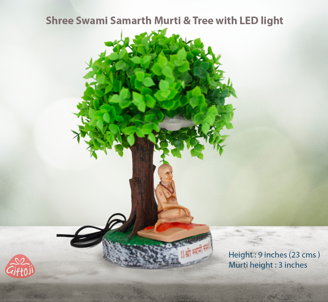 Shree Swami Samarth Idol Under Tree with LED Light – Spiritual Table Decor