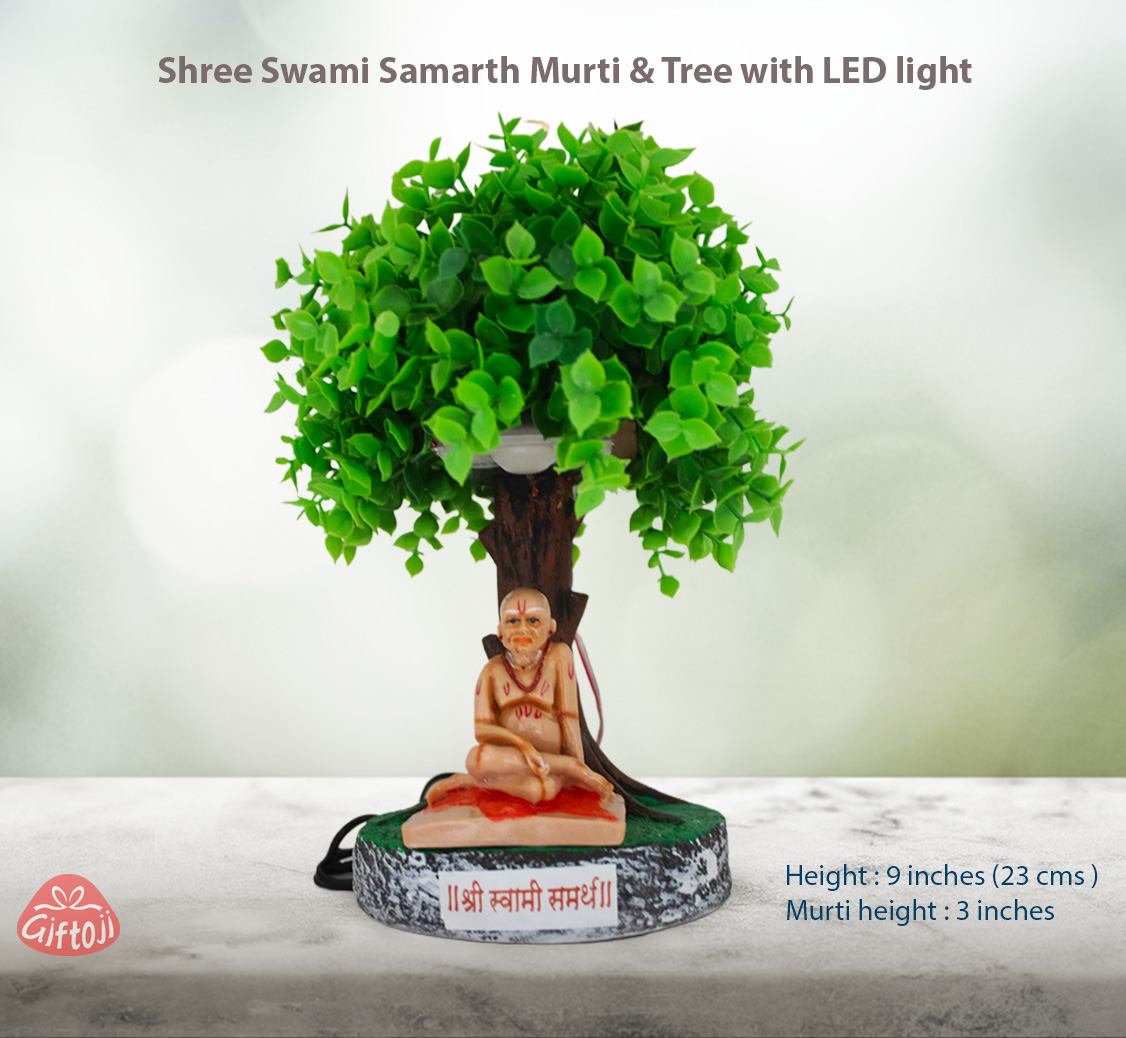 Shree Swami Samarth Idol Under Tree with LED Light – Spiritual Table Decor