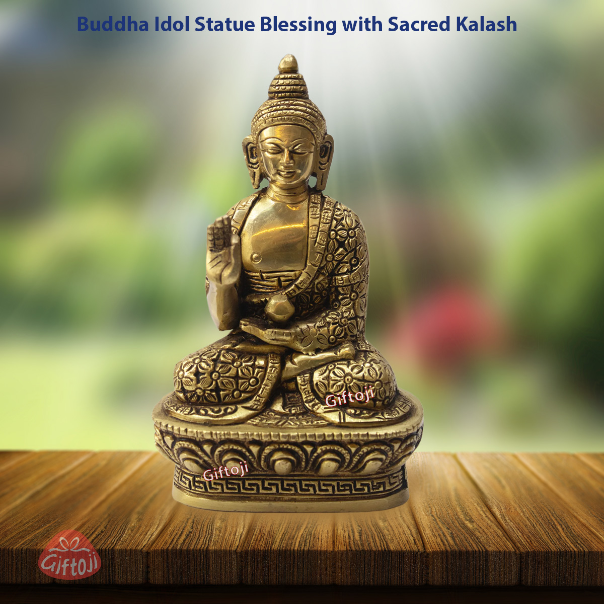 Brass Buddha Idol – Blessing Pose with Sacred Kalash