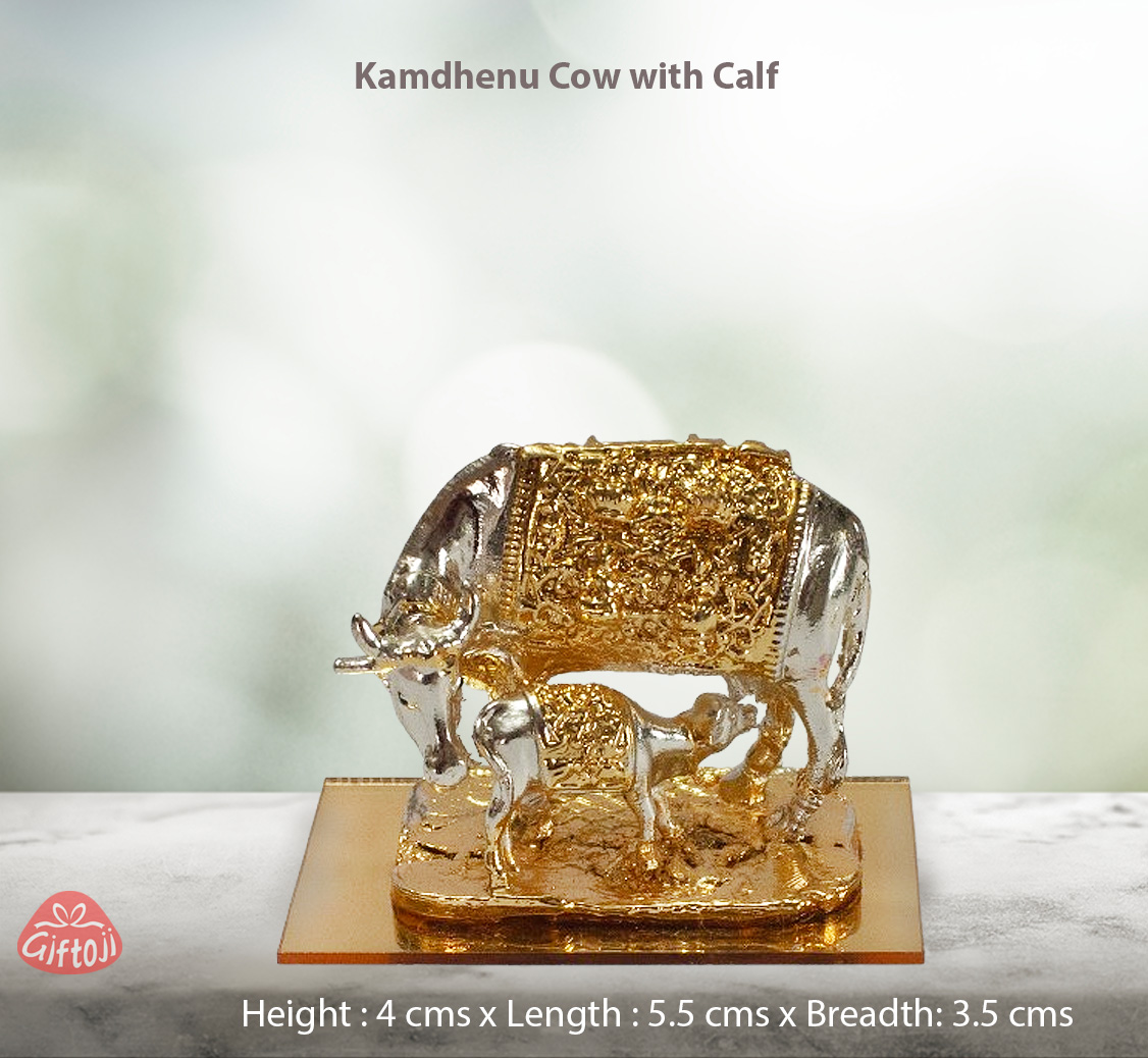 Kamdhenu Cow with Calf – 4 cms Divine Idol for Home, Office & Gifting