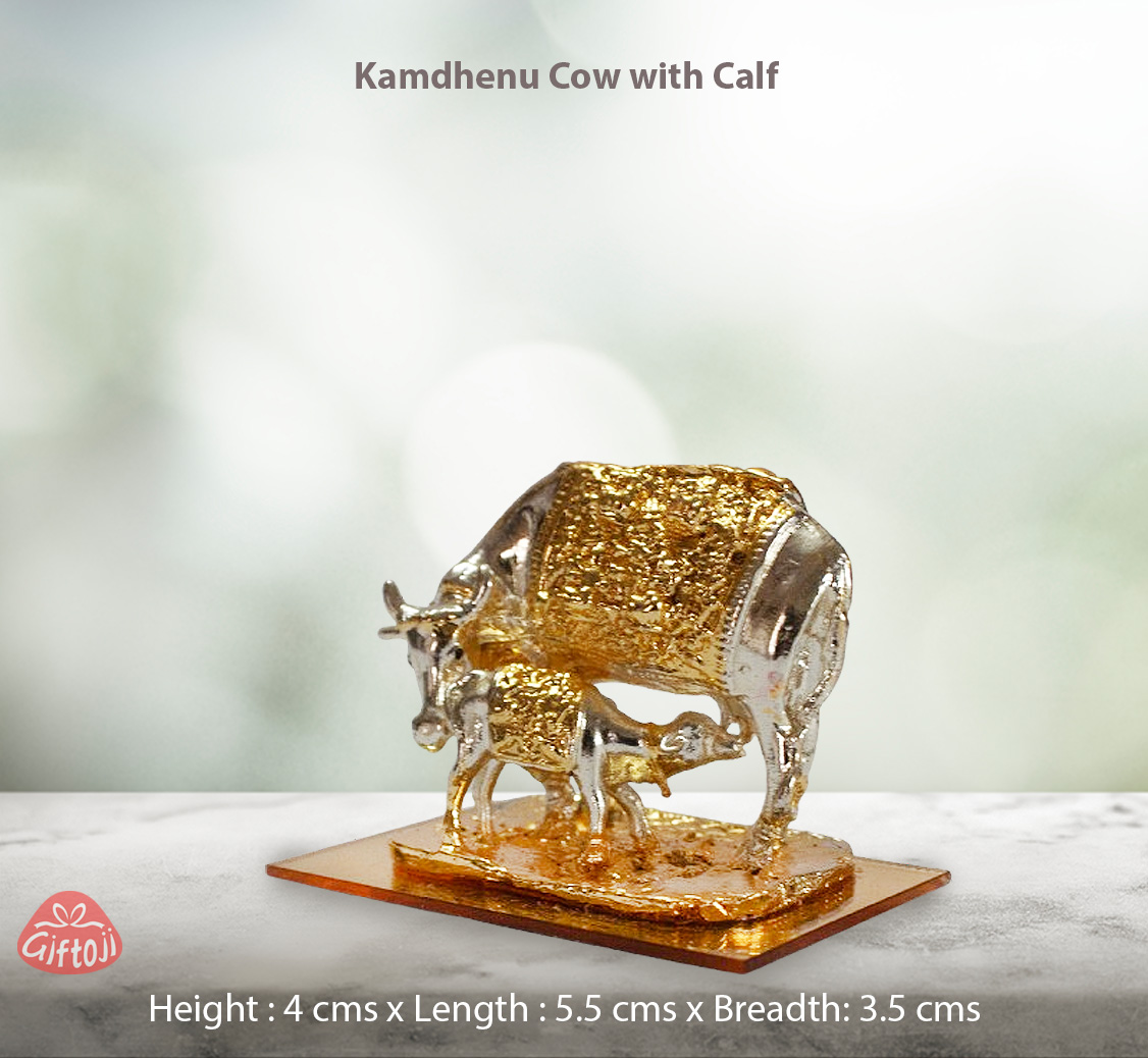 Kamdhenu Cow with Calf – 4 cms Divine Idol for Home, Office & Gifting