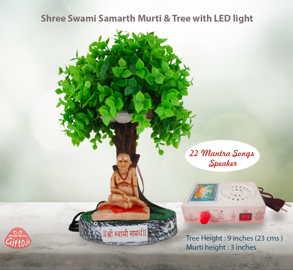 Shree Swami Samarth Murti with Tree | LED Light | 22 Mantra Song Speaker