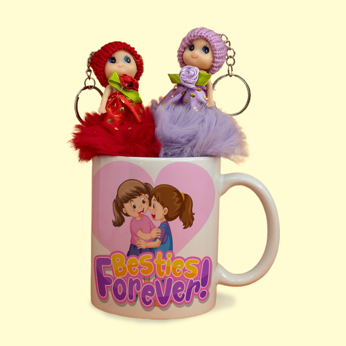 G 212 - Besties Forever Mug with Cute Doll Keychains