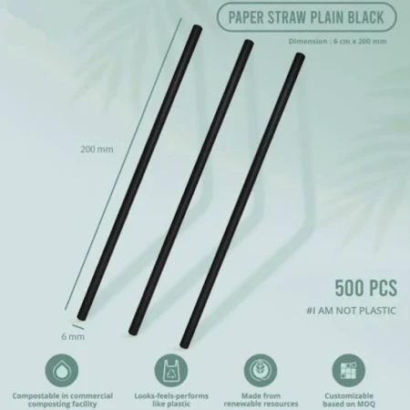 Paper Straw 6 x 200 mm Black