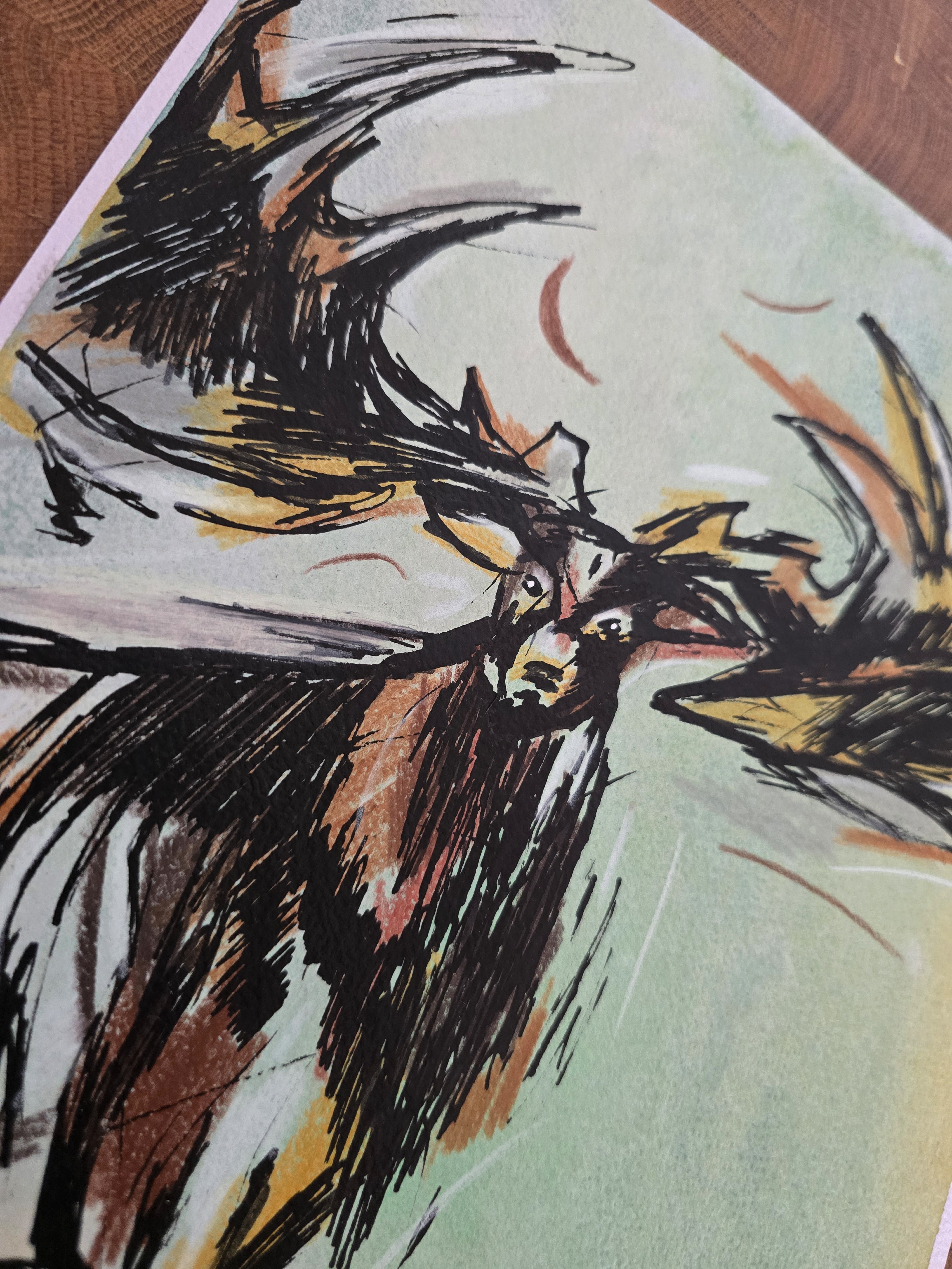 Megaloceros Mixed-Media Sketch