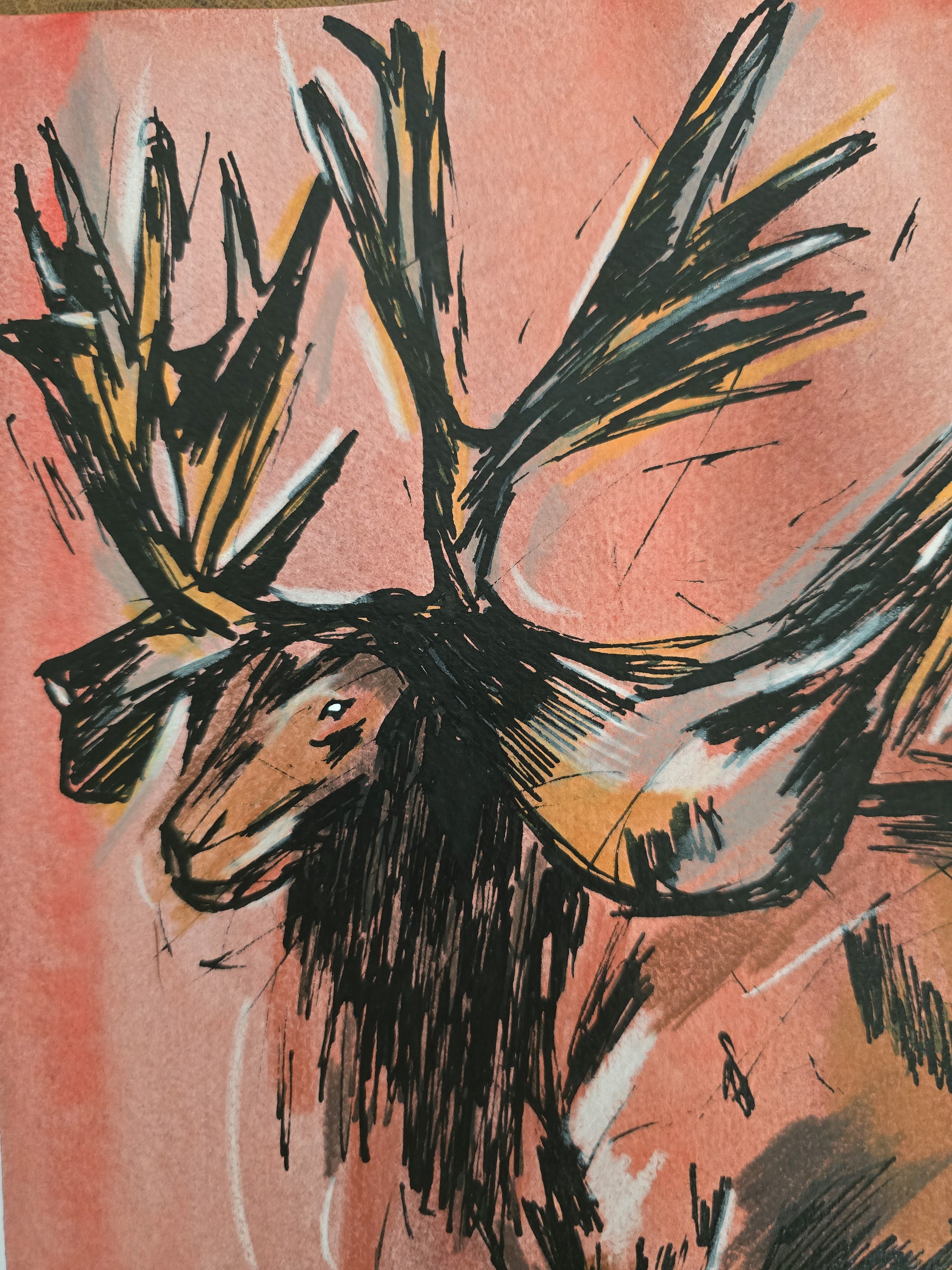 Cervalces Mixed-Media Sketch