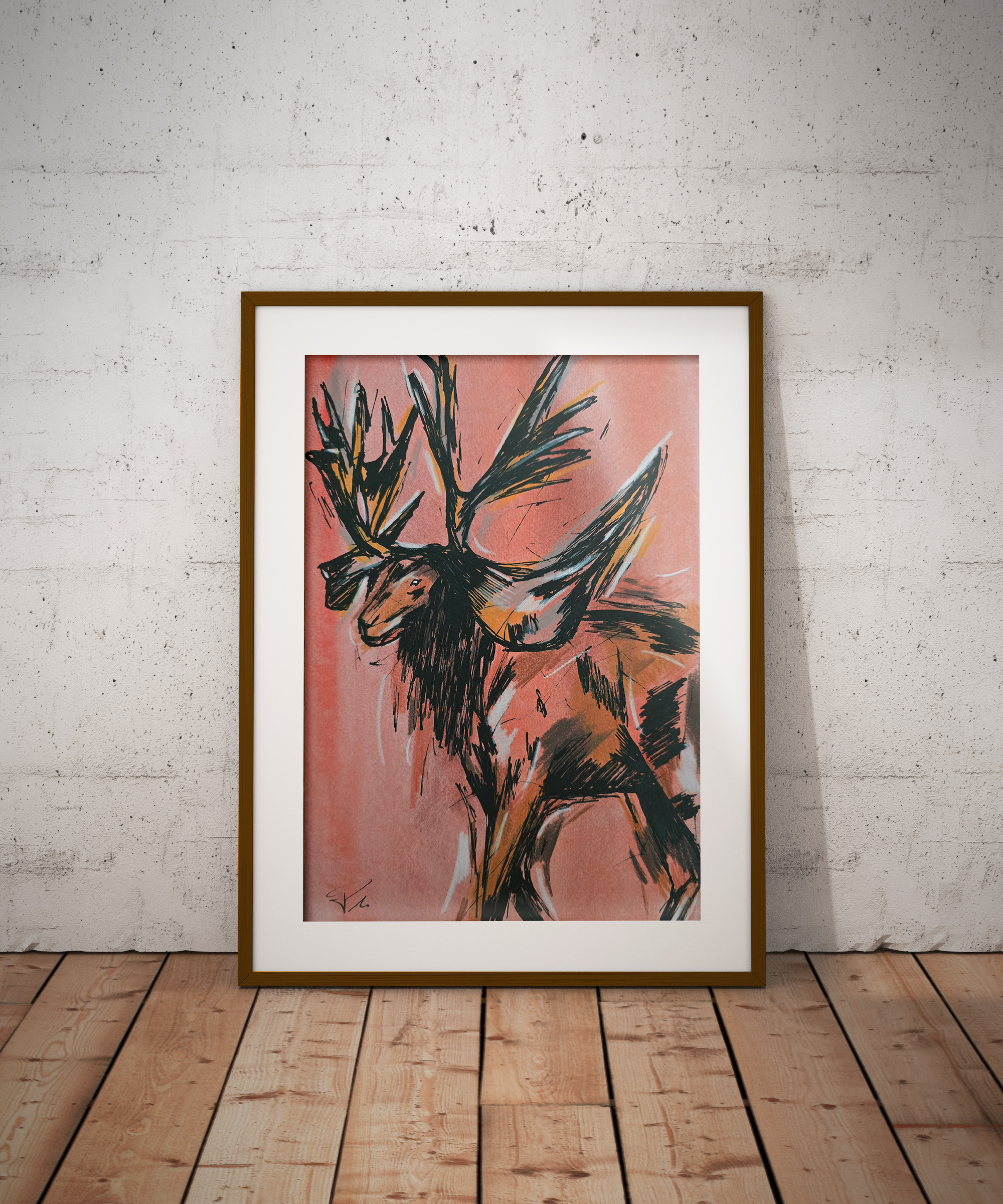 Cervalces Mixed-Media Sketch