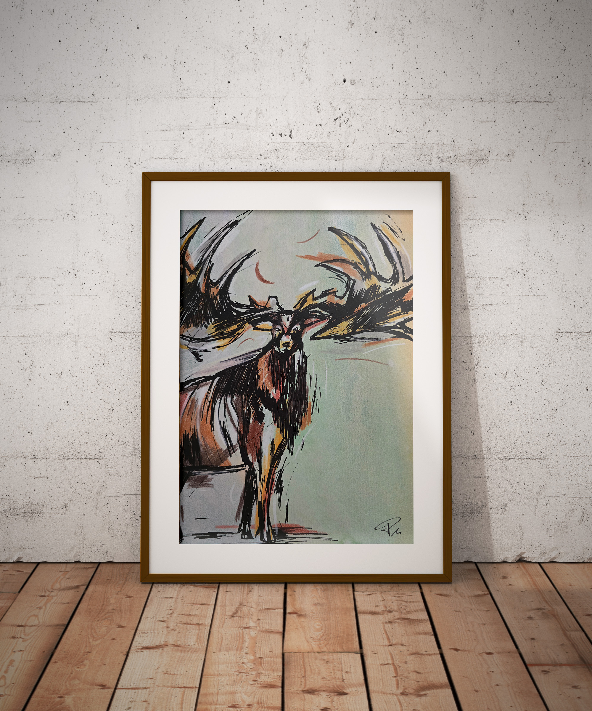 Megaloceros Mixed-Media Sketch